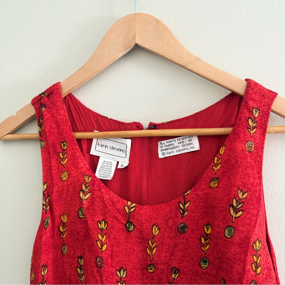Vintage 90s Red Sleeveless Floral Summer Dress size 8 - Picture 3 of 9